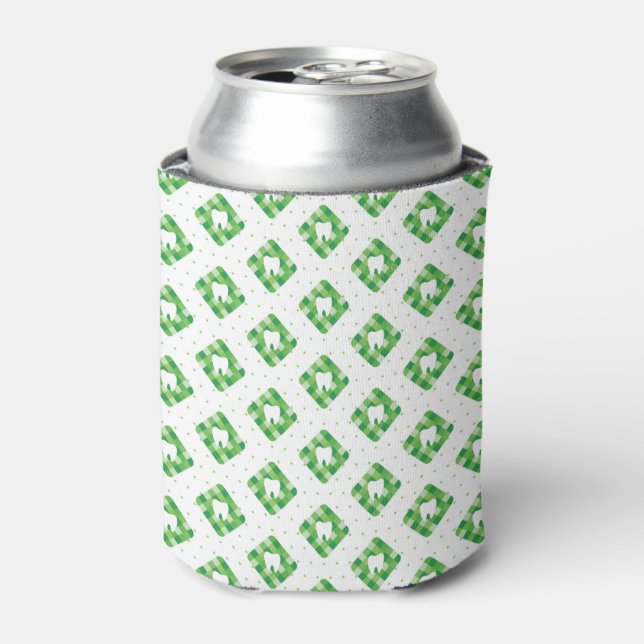 Green Plaid Tooth Pattern Can Cooler (Can Front)