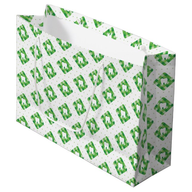 Green Plaid Tooth Pattern Large Gift Bag (Front Angled)