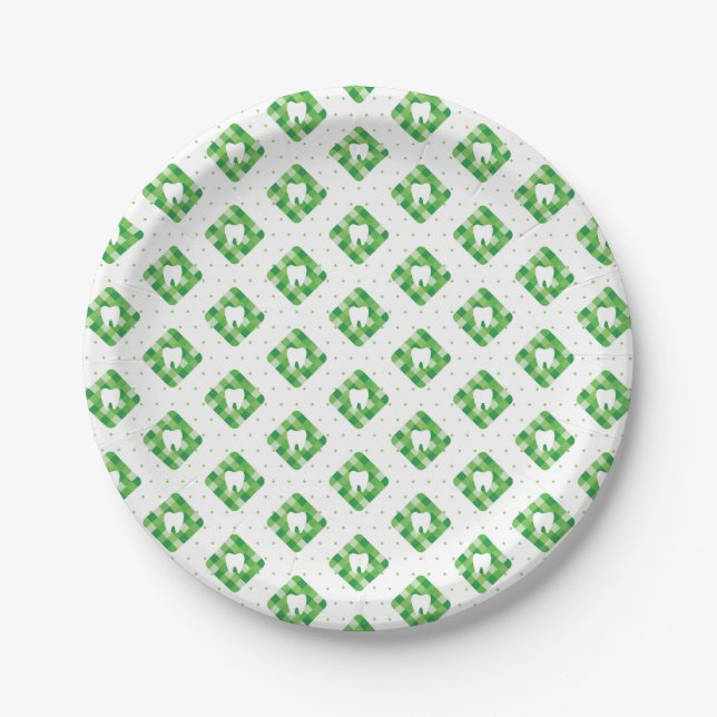 Green Plaid Tooth Pattern Paper Plate (Front)