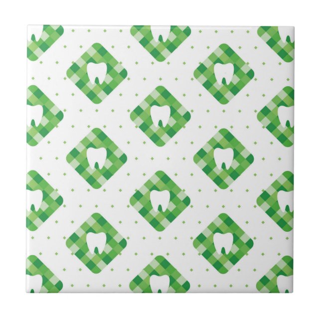 Green Plaid Tooth Pattern Tile (Front)