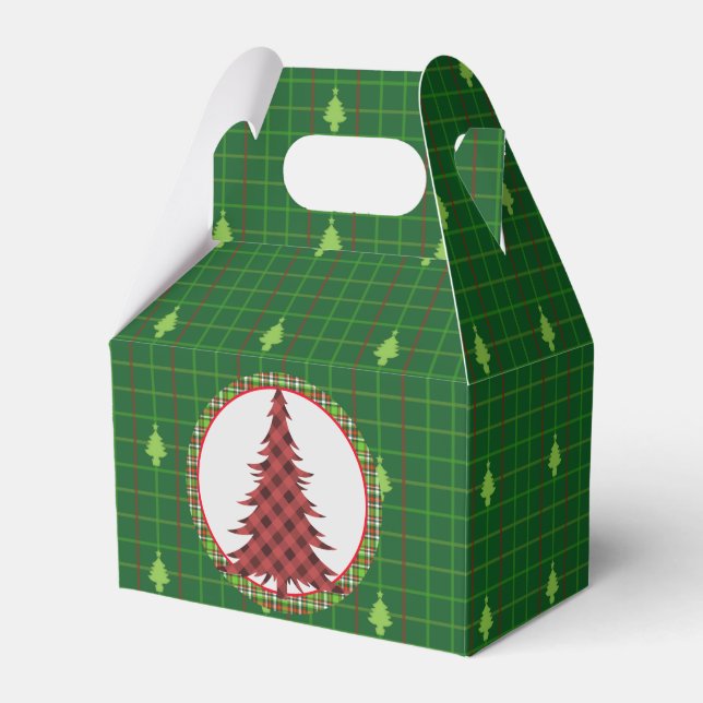 Green Plaid Tree Favour Box (Front Side)