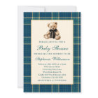 Green Plaid Vintage Teddy Bear QR Code Baby Shower