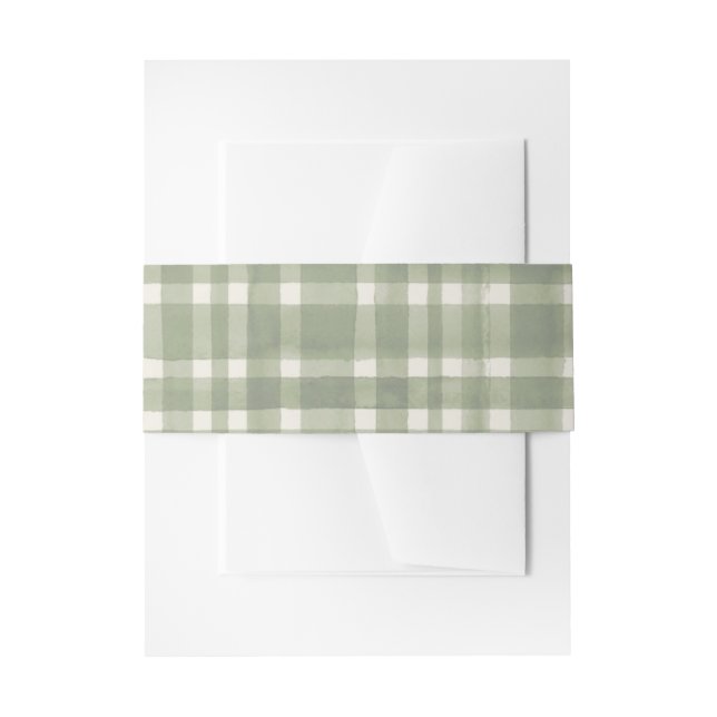 Green Plaid Watercolor Gingham Invitation Belly Band (Front Example)