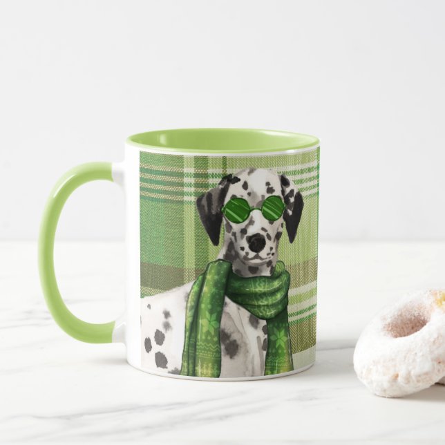 Green Plaid with a Dalmatian Dog Mug (With Donut)