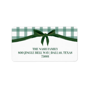 Green Plaid with Bow Return Address Label