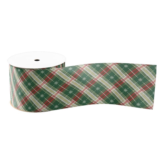 Green  Plaid  with White, Gold, and Red Grosgrain Ribbon (Spool)