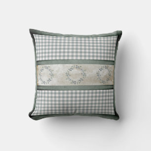 Green Plaid Wreath Buffalo Check Pretty Cushion