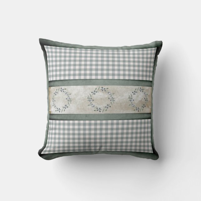 Green Plaid Wreath Buffalo Check Pretty Cushion (Front)