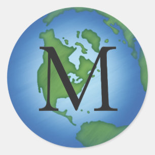 Green Planet Earth Environmental Momogramed Classic Round Sticker