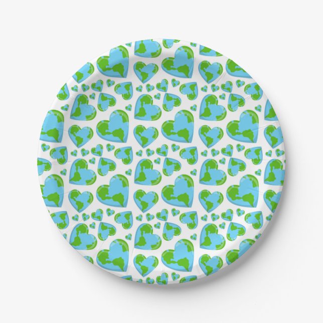 Green Planet Hearts Earth Day Ecology  Environment Paper Plate (Front)