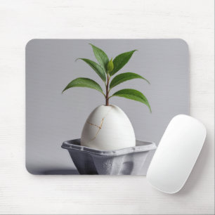Green Plant Growing Out of a White Egg Mouse Pad