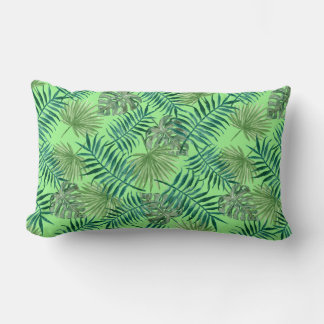 Green Plant Leaf Pattern Tropical Lumbar Cushion