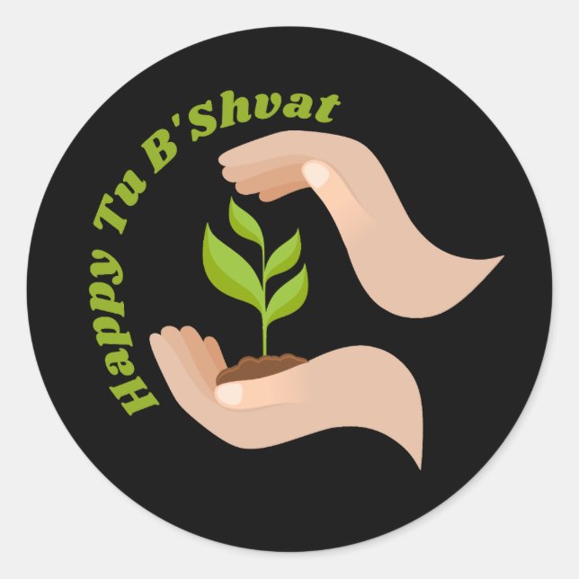 Green Planting Happy Tu B'shvat / Bishvat Classic Round Sticker (Front)