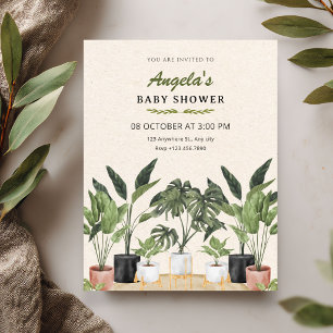 Green plants baby shower invitation
