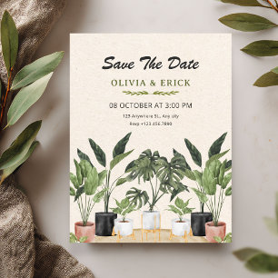 Green plants wedding save the date