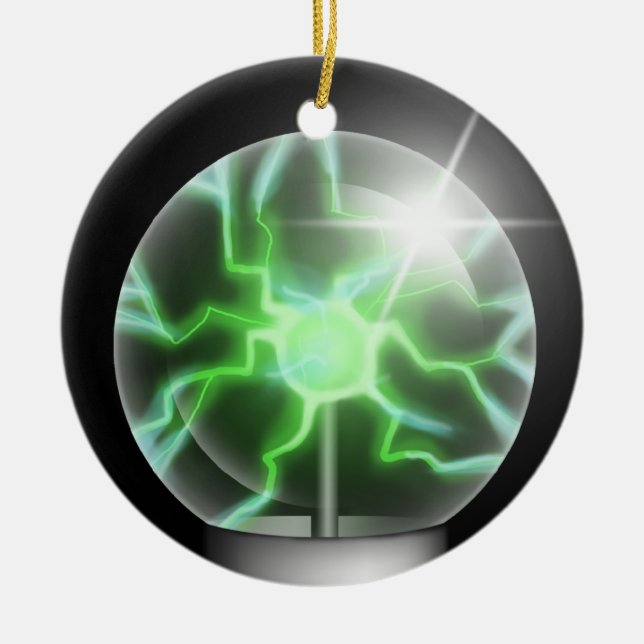 Green Plasma Ball Ceramic Tree Ornament (Front)