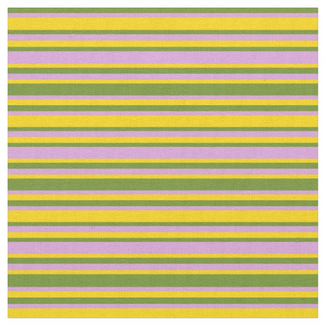 Green, Plum, and Yellow Coloured Stripes Fabric (Close Up)