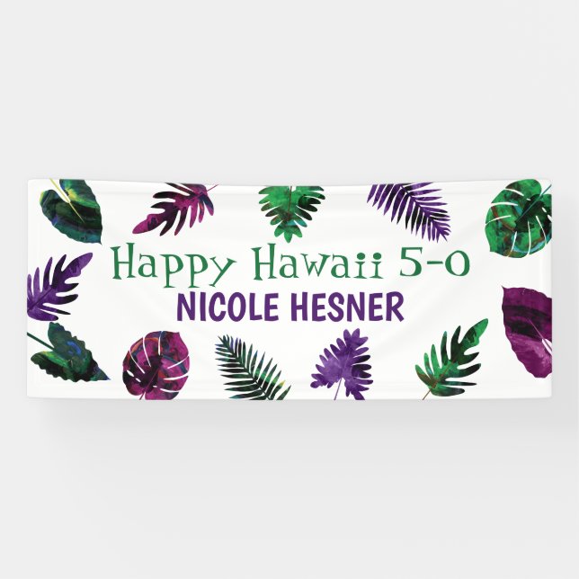 Green, Plum Purple, Berry Pink Hawaii 5-0 50th Banner (Horizontal)