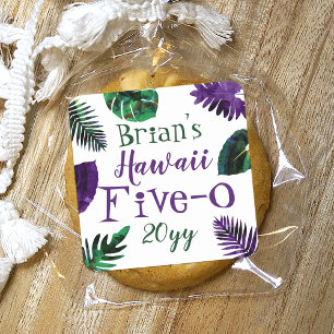 Green, Plum Purple Leaves Hawaii 5-0 50th Birthday Square Sticker