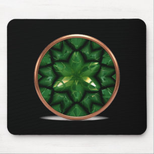 Green Pointed Star Fractal With Copper Frame Mouse Pad