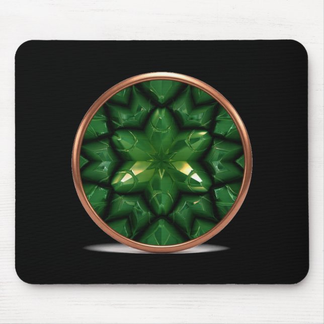 Green Pointed Star Fractal With Copper Frame Mouse Pad (Front)