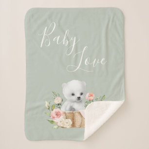 Green Polar Bear Baby Love  Sherpa Blanket