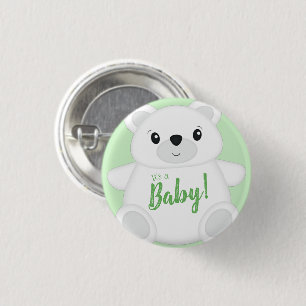 Green Polar Bear Baby Shower 3 Cm Round Badge