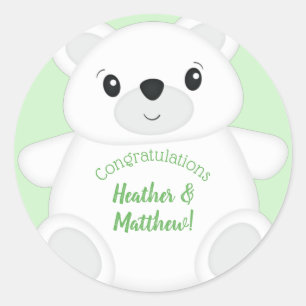 Green Polar Bear Baby Shower Classic Round Sticker
