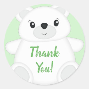 Green Polar Bear Baby Shower Classic Round Sticker