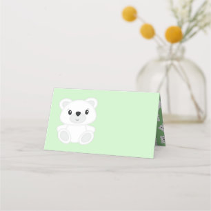 Green Polar Bear Baby Shower Place Card