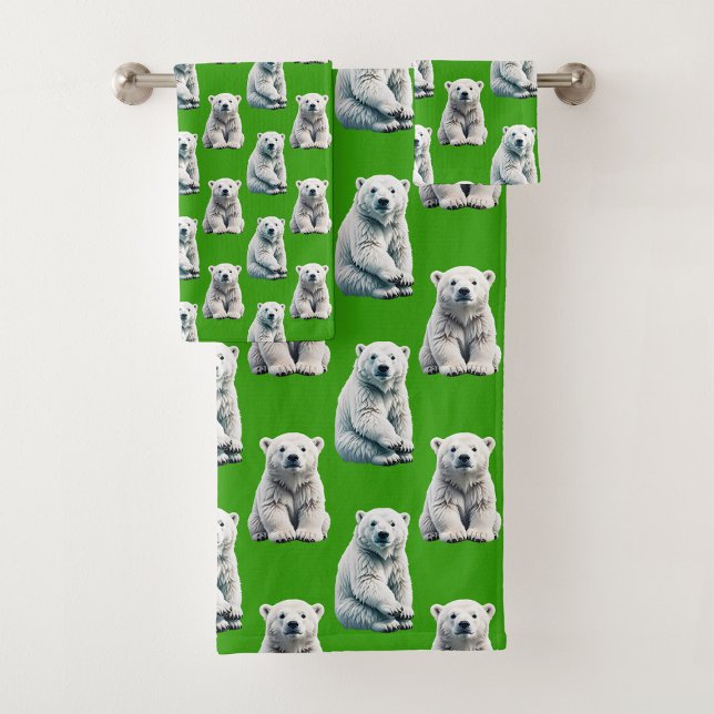 Green Polar Bear Pattern Design  Bath Towel Set (Creator Uploaded)
