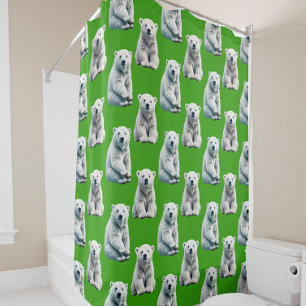 Green Polar Bear Pattern Design  Shower Curtain