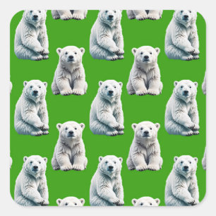 Green Polar Bear Pattern Design Square Sticker