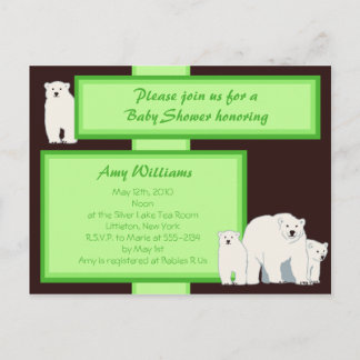 Green Polar Bears Postcard Shower Invitation