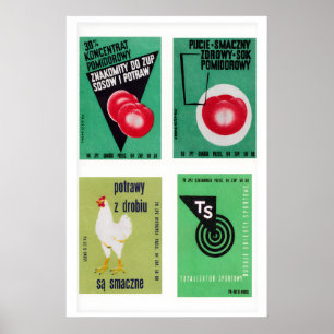 Green Polish Matchbox Labels Grid Print, Vintage Poster