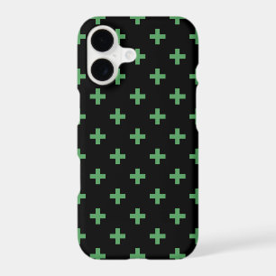 Green polka crosses on black