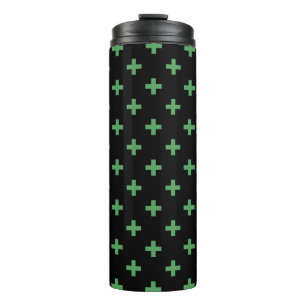 Green polka crosses on black thermal tumbler