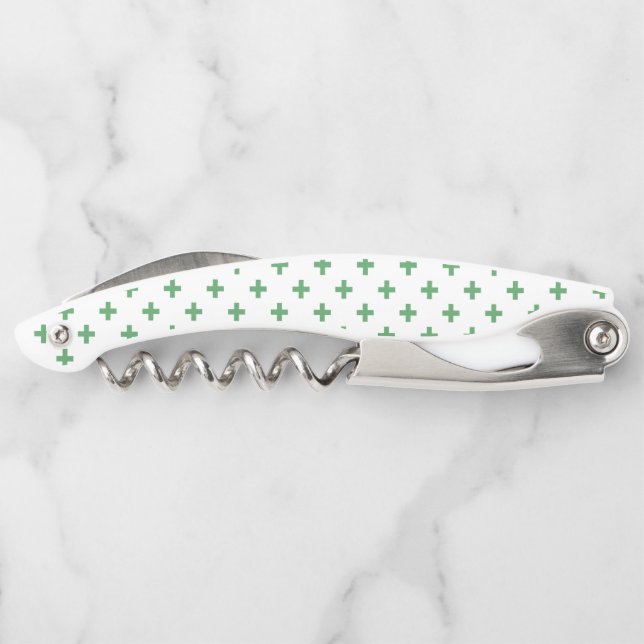 Green polka crosses on white corkscrew (Back)