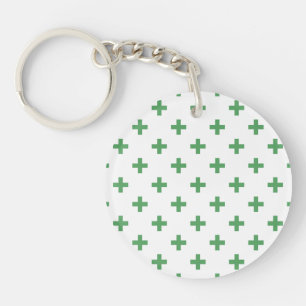 Green polka crosses on white key ring
