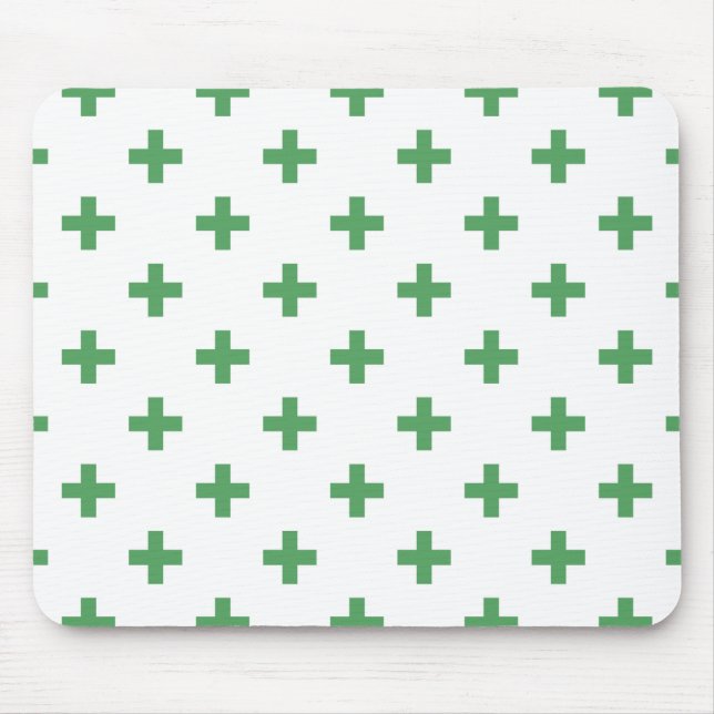 Green polka crosses on white mouse pad (Front)