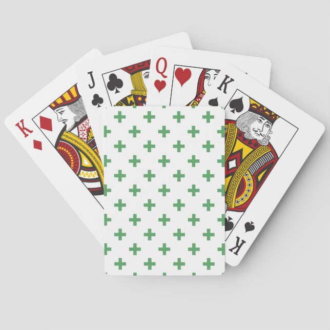Green polka crosses on white playing cards (Back)