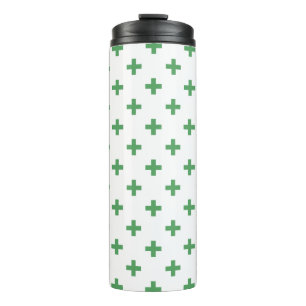 Green polka crosses on white thermal tumbler