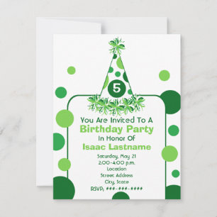 Green Polka Dot Birthday Party Hat Invite