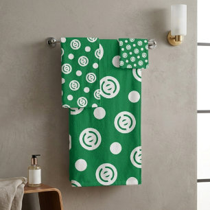 Green Polka Dot Circle Minimal Geometric Pattern Bath Towel Set