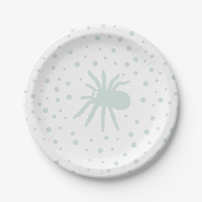 Green Polka Dot Confetti with Spooky Spider Paper Plate (Front)