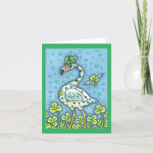 GREEN POLKA DOT FLAMINGO, FUNNY ST. PATRICK'S DAY HOLIDAY CARD