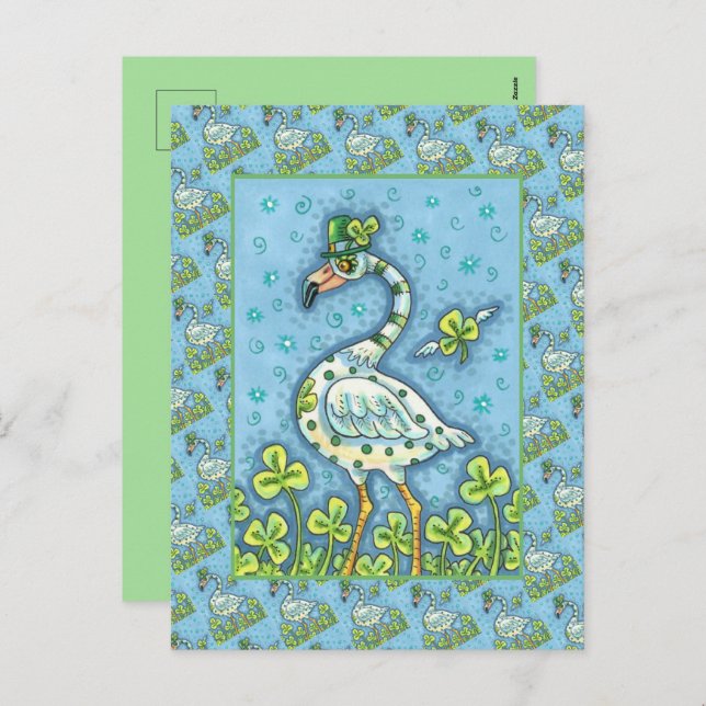 GREEN POLKA DOT FLAMINGO, FUNNY ST. PATRICK'S DAY HOLIDAY POSTCARD (Front/Back)