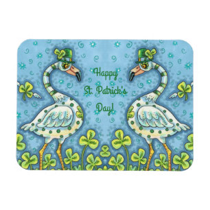 GREEN POLKA DOT FLAMINGOS, FUNNY ST. PATRICK'S DAY MAGNET