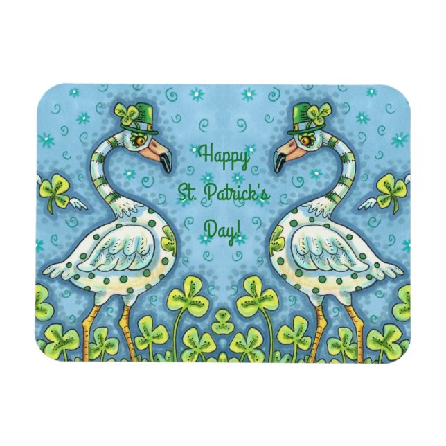 GREEN POLKA DOT FLAMINGOS, FUNNY ST. PATRICK'S DAY MAGNET (Horizontal)