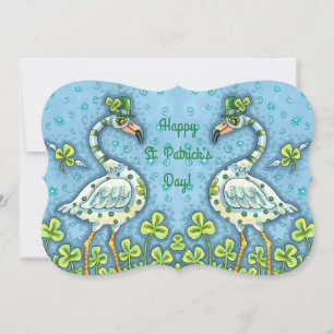 GREEN POLKA DOT FLAMINGOS, ST. PATRICK'S DAY Flat Holiday Card